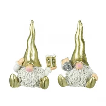 Sitting Gonks In Shiny Gold Hats (Set of 2)