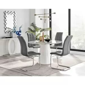 Furniture Box Palma White Marble Effect Round Dining Table and 4 Grey Murano Chairs