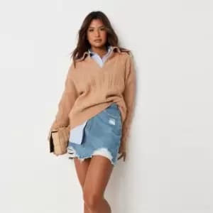 Missguided Ripped Denim a Line Skirt - Blue