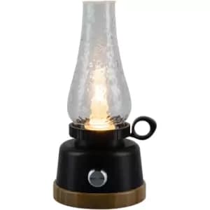 Harperliving - LED Rechargeable Table Lantern, Black Base with Clear Glass Shade, Decorative Oil Lamp Style