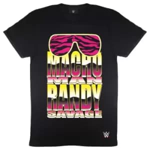WWE Mens Macho Man Randy Savage T-Shirt (S) (Black/Yellow/Pink)