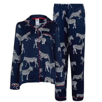 Chelsea Peers Button Up Satin Pyjama Set - Navy/White