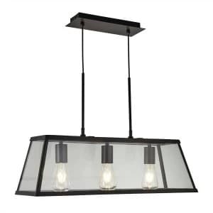 3 Light Ceiling Pendant Bar Black, Clear, E27