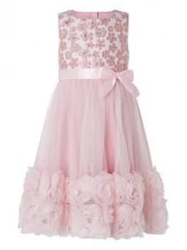 Monsoon Girls Nina Rose Jacquard 3D Roses Dress - Pink, Size 10 Years, Women