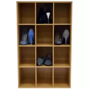 Techstyle Pigeon Hole 12 Pair Shoe Storage / Display / Media Shelves Beech