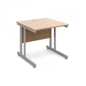 Momento straight desk 800mm x 800mm - silver cantilever frame, beech