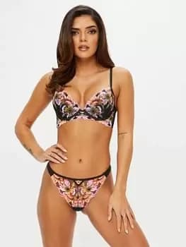 Ann Summers Knickers Wildflower Thong - Black, Size 10, Women