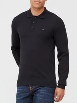 Calvin Klein Cotton Silk Long Sleeve Polo Shirt - Black