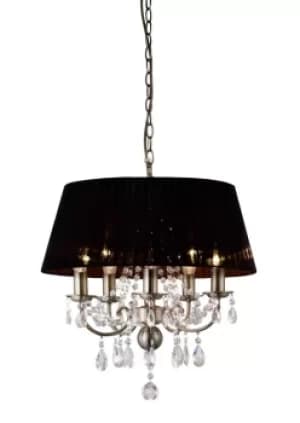 Olivia Ceiling Pendant with Black Shade 5 Light Antique Brass, Crystal