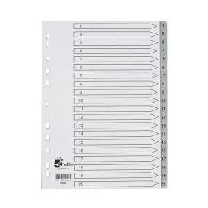 Elite File Index Grey Tabs Polypropylene 1 20 White 940252