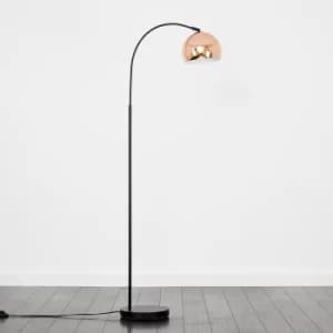 Curva Floor Lamp in Black with Polished Copper Shade