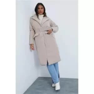 I Saw It First Stone Maxi Padded Utility Jacket With Front Pockets - Brown