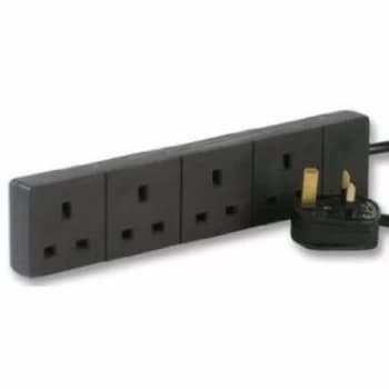 Zexum Black UK 3 Pin Plug 4 Gang Extension Lead - 5 Metres