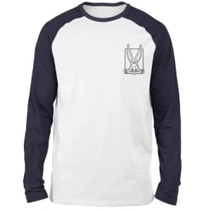Looney Tunes Bugs Bunny Embroidered Unisex Long Sleeved Raglan T-Shirt - White/Navy - L