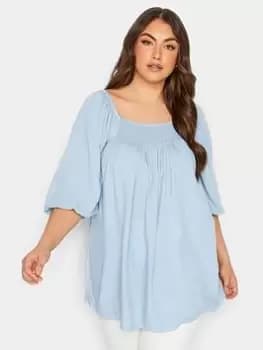Yours Yours Gypsy Bardot Chambray Top - Blue, Size 16, Women