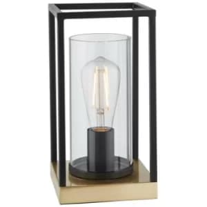 Merano Pescasseroli Table Lamp Sand Black And Satin Brass Plate With Clear Glass