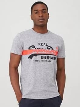 Superdry Vintage Label Cross Hatch T-Shirt - Dark Grey, Size XS, Men