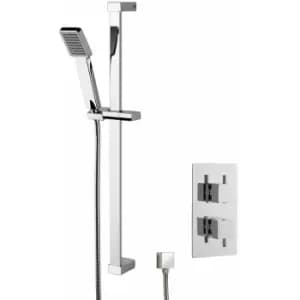 Twin Square Thermostatic Concealed Shower Valve with Slider Rail Kit - Chrome - Nuie
