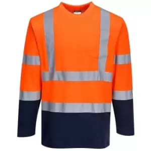 Portwest S280ONRS - sz S Two-Tone Long Sleeved Cotton Comfort T-Shirt - Orange/Navy - Orange/Navy