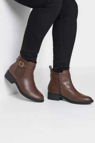 Buckle Faux Leather Ankle Boots