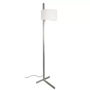 Stand 1 Light Floor Lamp Aluminium with White Shade, E27
