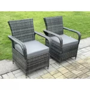 Fimous 2 Seater Outdoor Dark Grey Rattan Lounge Complete Sofa Set with Curved Arm Chairs