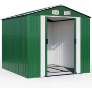 Deuba Garden Metal Tool Shed Size and Colour Choice Galvanised Green Anthracite Brown Roofed Outdoor Storage 10x8ft, Green