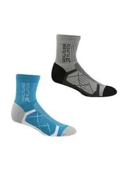 Regatta 2 Pack of Outdoor Active Socks - Grey/Blue, Grey/Blue, Size 6-8, Women