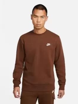 Nike Nsw Club Fleece Crewneck, Cacao Wow/White, Male, Crewnecks, BV2662-259