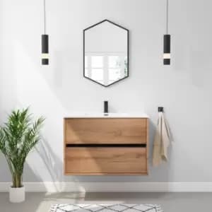 800mm Wood Effect Wall Hung Vanity Unit with Basin - Roxbi