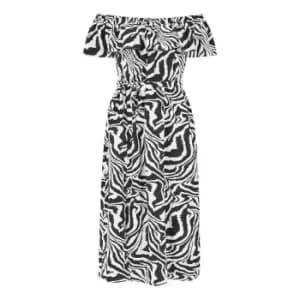 Yumi Black Zebra Print Bardot Dress - Black