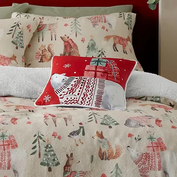 Fusion Christmas Woodland Animals Filled Cushion in Red Cushions 43 x 43cm Red 70870708001