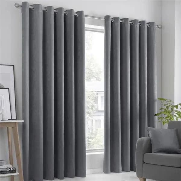 Fusion Strata Dim Out Self Lined Eyelet Curtains 90x90in Silver 40557811002