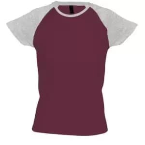 SOLS Womens/Ladies Milky Contrast Short/Sleeve T-Shirt (S) (Burgundy/Grey Melange)