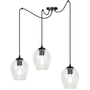 Emibig Level Black Glass Dome Cluster Pendant Ceiling Light with Clear Glass Shades, 3x E27