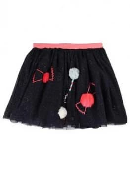 Billieblush Girls Pom Pom Mesh Tutu Skirt - Navy