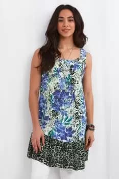 Mixed Leopard Print Sleeveless Crinkle Tunic Dress