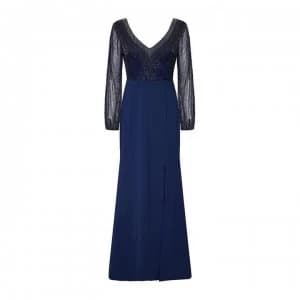 Adrianna Papell Sheer Long Sleeve Dress - DEEP Blue