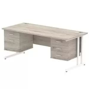 Impulse 1800 Rectangle White Cant Leg Desk Grey Oak 1 x 2 Drawer 1 x 3
