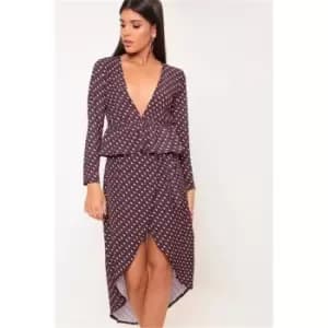 I Saw It First Black/White Geo Print Tie Wrap Midi Skirt - Black