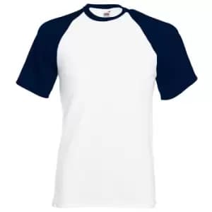 Fruit Of The Loom Mens Short Sleeve Baseball T-Shirt (3XL) (White/Deep Navy)