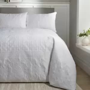 Avery Stripe Pinsonic Textured Peach Skin Duvet Cover Set, White, Double - Serene