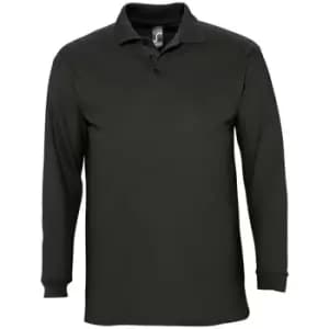 SOLS Mens Winter II Long Sleeve Pique Cotton Polo Shirt (L) (Black)