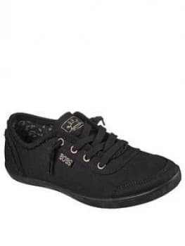 Skechers Bobs B Cute Frayed Canvas Slip On Plimsoll Black, Size 4, Women