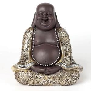 Brown and Silver Chinese Laughing Buddha Sitting