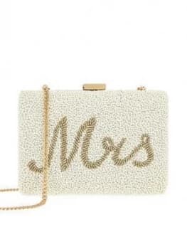 Accessorize Mrs Beaded Hard Case Clutch - Ivory