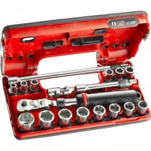 Facom 18 Piece 3/8" Drive Hex Socket Set Metric in Detection Box 3/8"