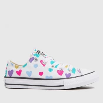 Converse White & Pl Blue Lo Hearts Trainers Junior