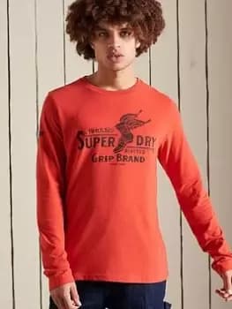 Superdry Script Style Workwear Long Sleeve Top - Red, Size L, Men