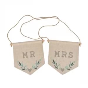 Love Story Mr & Mrs Flag Shaped Chair Plaques